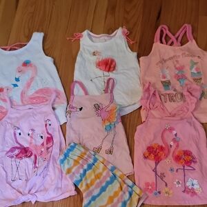 Flamingo Themed Girls' Tank Tops and Bike Shorts Set